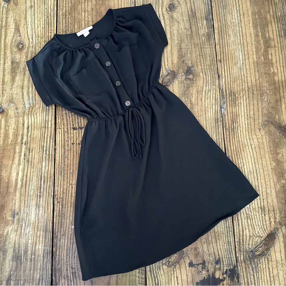 Monteau Los Angeles Black Button Front Drawstring Mini Dress Small